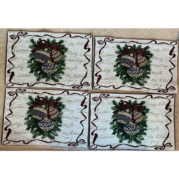 Set of 8 Tapestry Christmas Holiday Heavy Woven Placemats 18 X 12 Ornaments - Picture 4 of 7